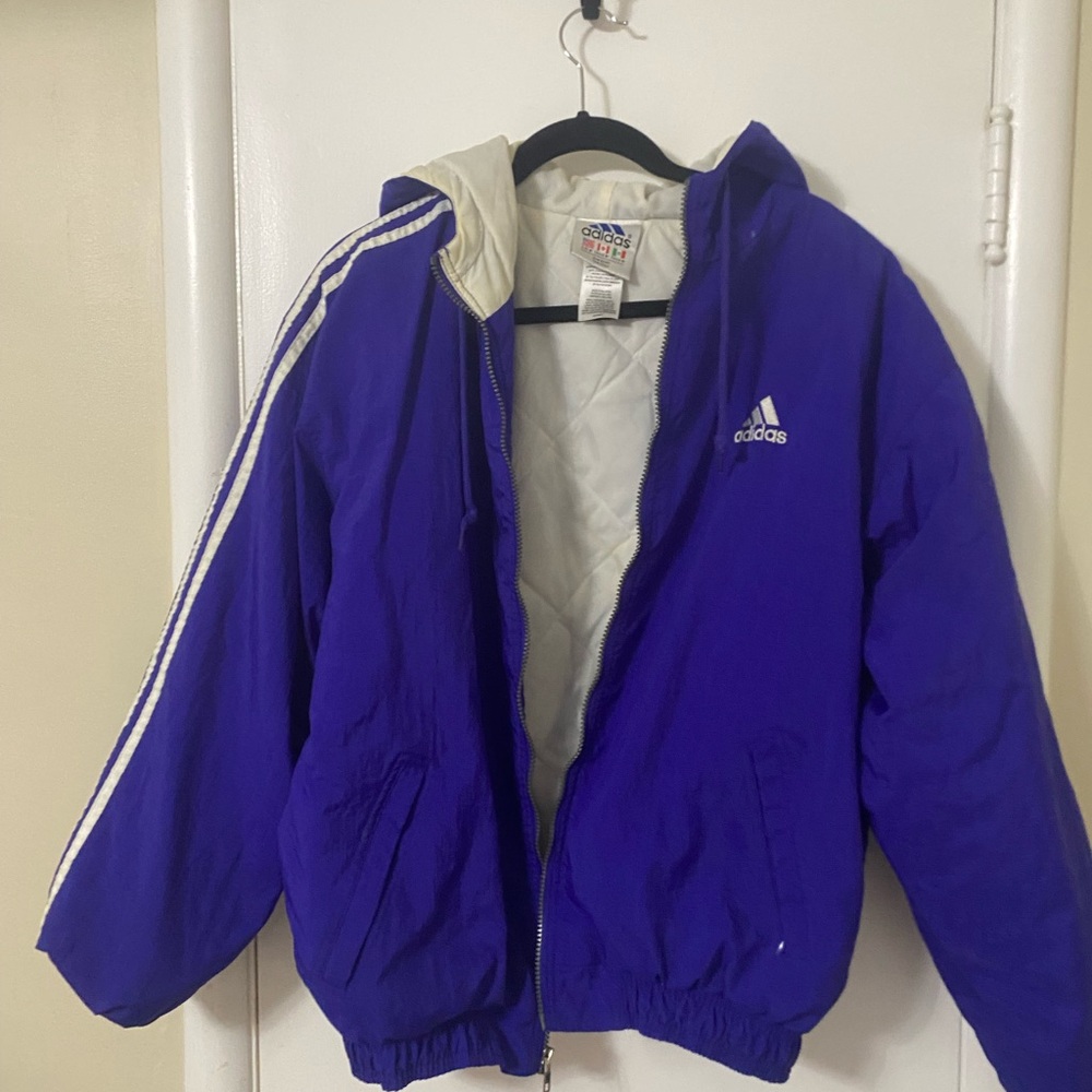 Vintage Adidas 3 Stripe Blue Purple Jacket with White Stripes Sz Medium